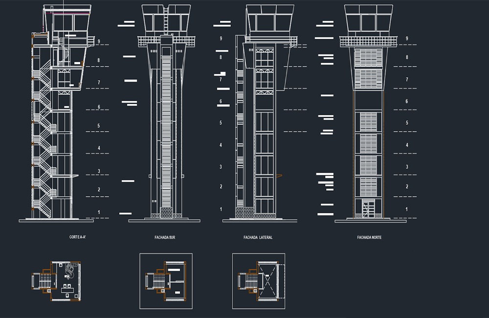 دانلود نقشه اتوکد برج مراقبت فرودگاه (Airport Control Tower DWG)