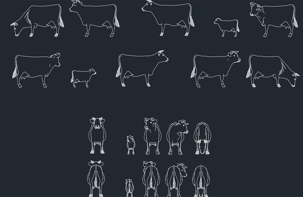 دانلود ست بلوک‌های گاو اتوکد (Cows CAD Blocks Set DWG Download)