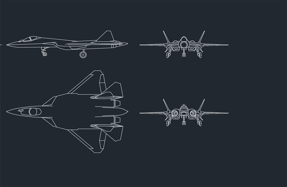 دانلود نقشه اتوکد جنگنده سوخو Su-57 DWG | Su-57 Plane CAD Drawing
