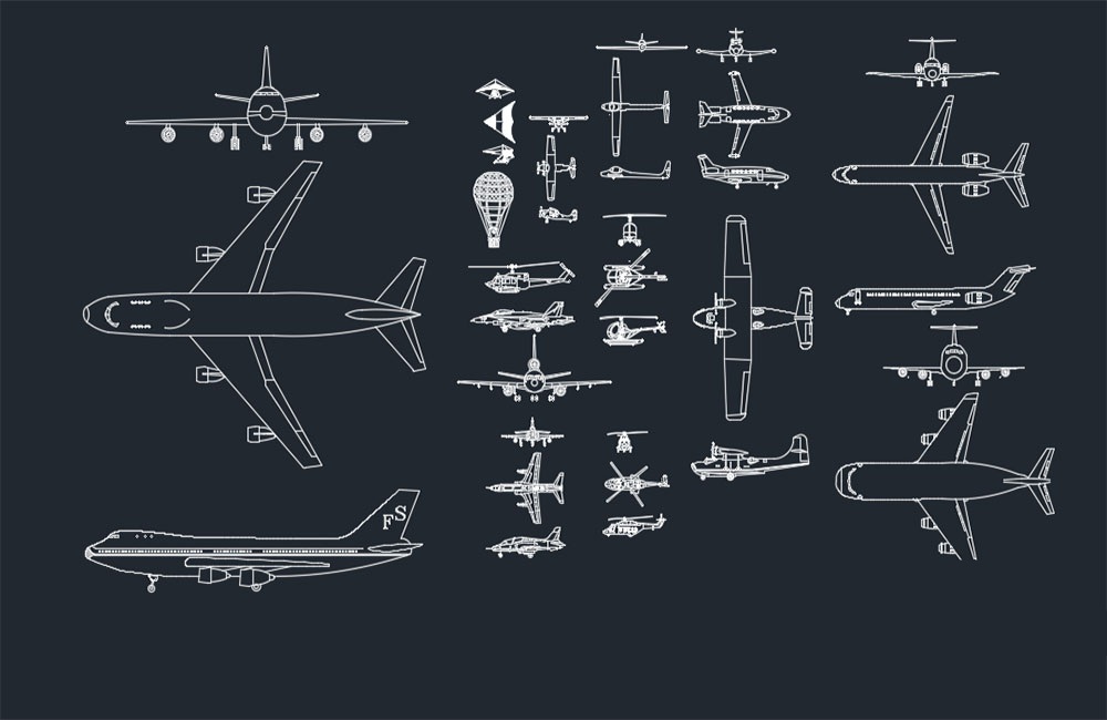 دانلود بلوک CAD حمل‌ونقل هوایی DWG اتوکد | مجموعه Air Transport Cad Blocks