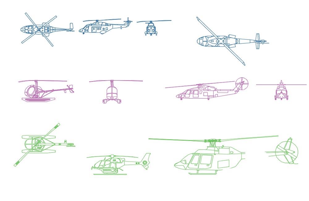 دانلود مجموعه نقشه اتوکد هلیکوپترها DWG | Helicopters DWG Download