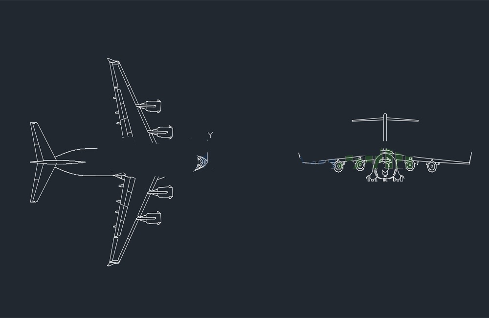 دانلود فایل اتوکد هواپیمای ترابری بوئینگ C-17 DWG | Boeing C-17 Cargo Airplane CAD Drawing