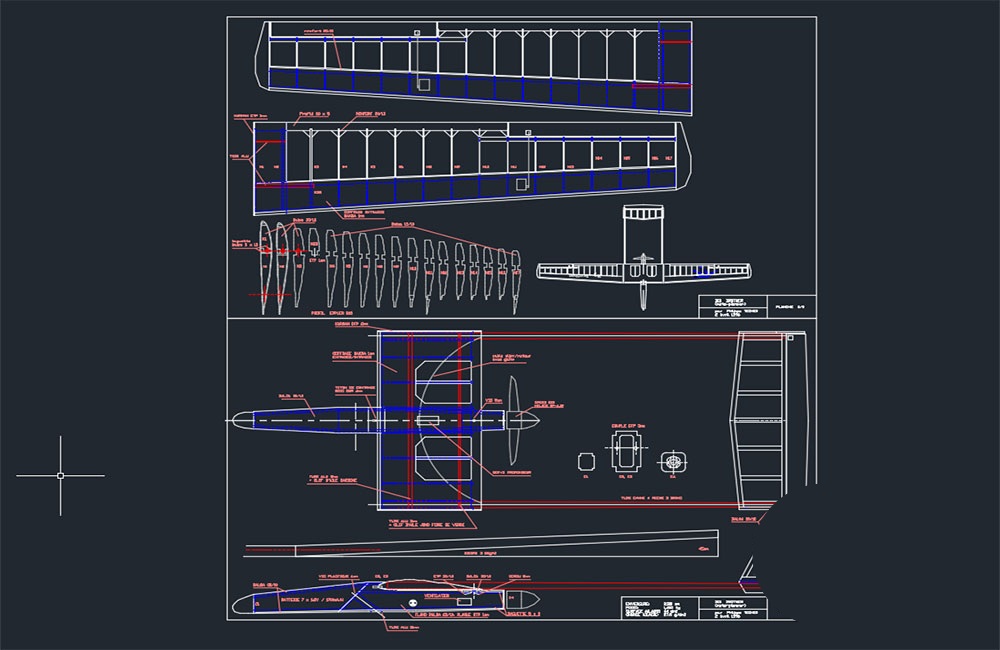 دانلود نقشه‌های جزئیات گلایدر DWG | Glider Aircraft Detail Drawings AutoCAD