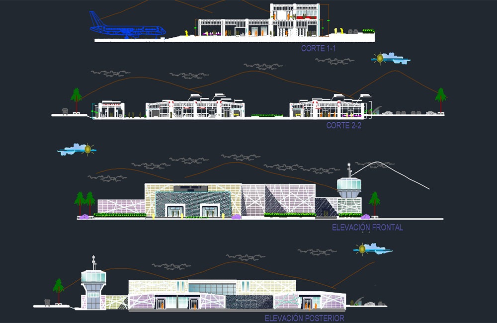 دانلود پروژه کامل معماری فرودگاه DWG | Airport Architecture Project AutoCAD