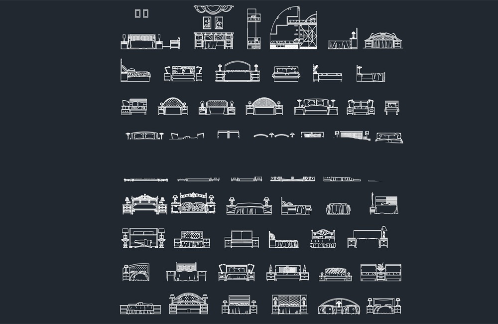 دانلود بلوک‌های نمای تخت خواب DWG | Beds Front CAD Blocks Download AutoCAD