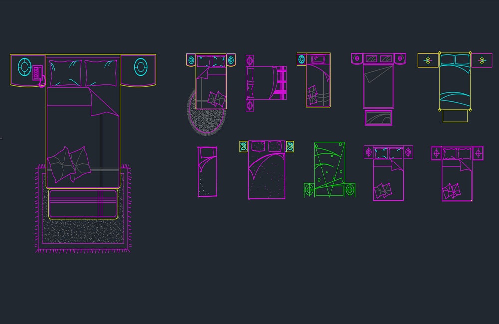 دانلود مجموعه بلوک‌های اتوکد مبلمان تخت خواب DWG | Furniture Beds Collections CAD Blocks