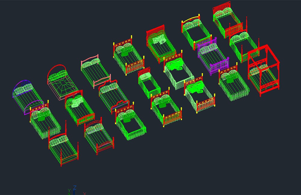 دانلود مجموعه تخت خواب سه‌بعدی DWG | 3D Bed Collection AutoCAD Download