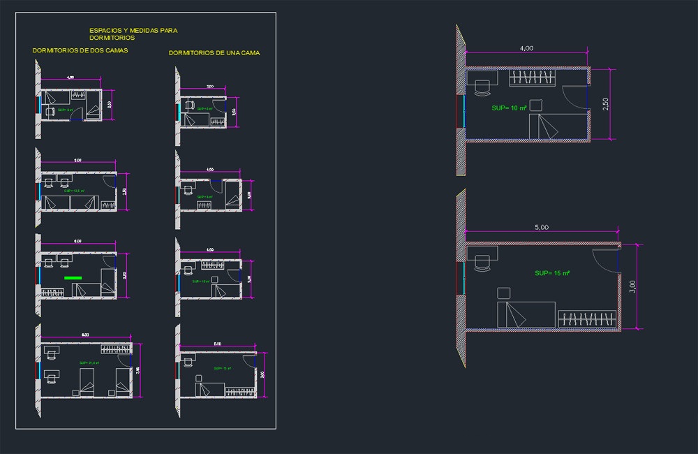 دانلود نقشه اتاق خواب در سایزهای مختلف DWG | Bedroom Drawing Different Sizes AutoCAD