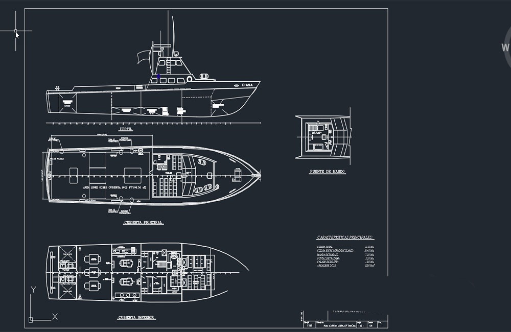 دانلود نقشه قایق Diana DWG | Boat Diana AutoCAD Drawing