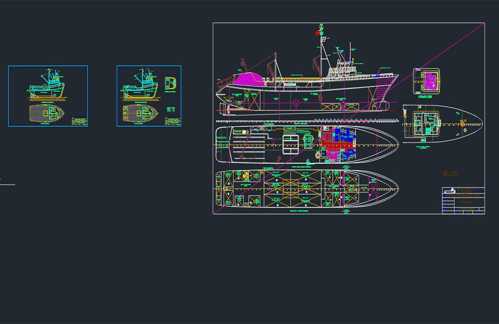 دانلود نقشه کشتی ماهیگیری 11 متری DWG | Fishing Ship 11mt AutoCAD Drawing