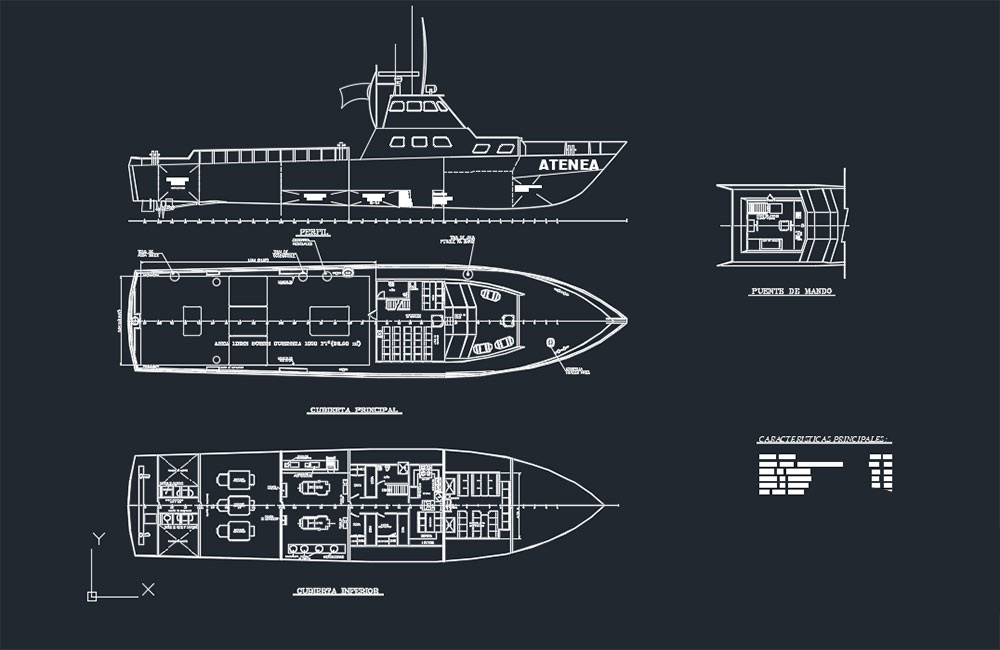 دانلود نقشه قایق Atenea DWG | Atenea Boat AutoCAD Drawing