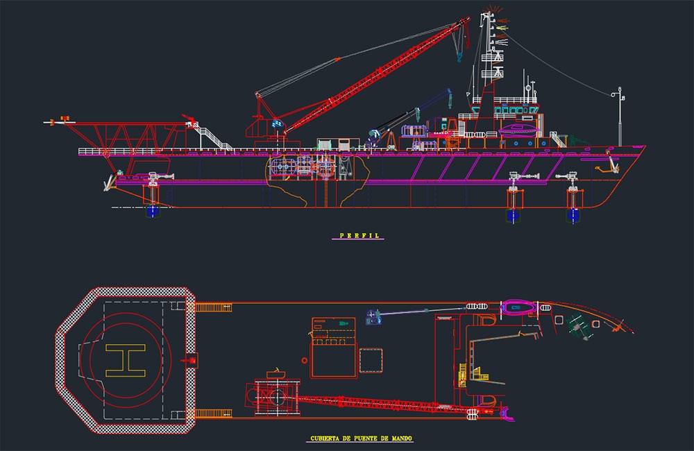 دانلود نقشه قایق جرثقیل‌دار DWG | Crane Boat AutoCAD Drawing