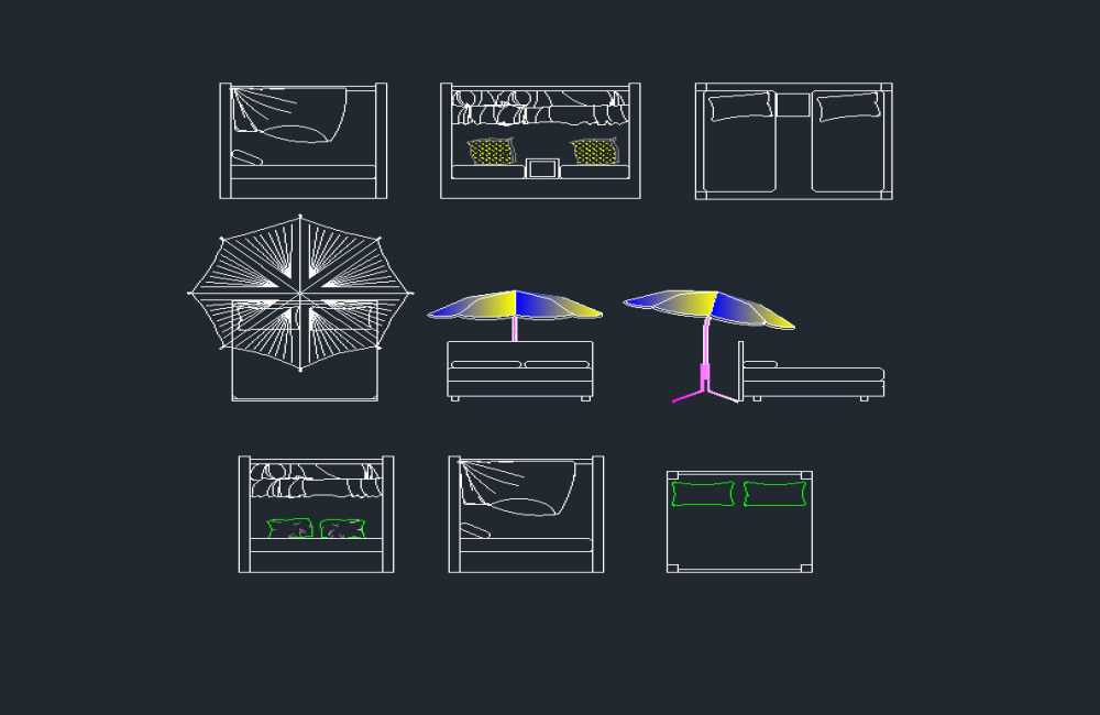 دانلود طرح‌های تخت هتل ساحلی DWG | Beach Hotel Bed Designs AutoCAD