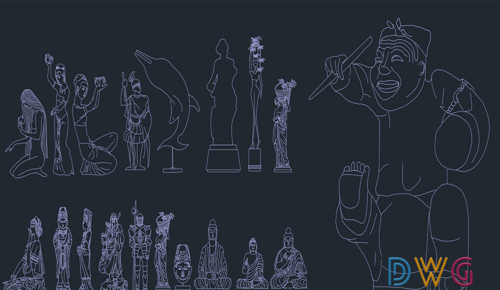دانلود فایل اتوکد بلوک‌های مجسمه سنگی Stone Statues CAD Blocks DWG برایAutoCAD