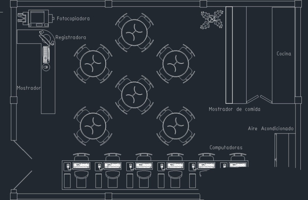 دانلود فایل اتوکد طراحی داخلی کافی نت DWG | Internet Cafe Interior Layout AutoCAD Drawing