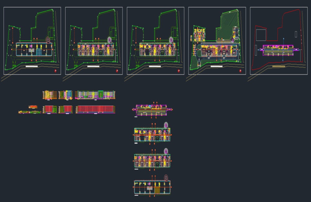 دانلود فایل معماری مجتمع نمایشگاه و فروش خودرو DWG | Car Dealership Complex Layout AutoCAD Drawing