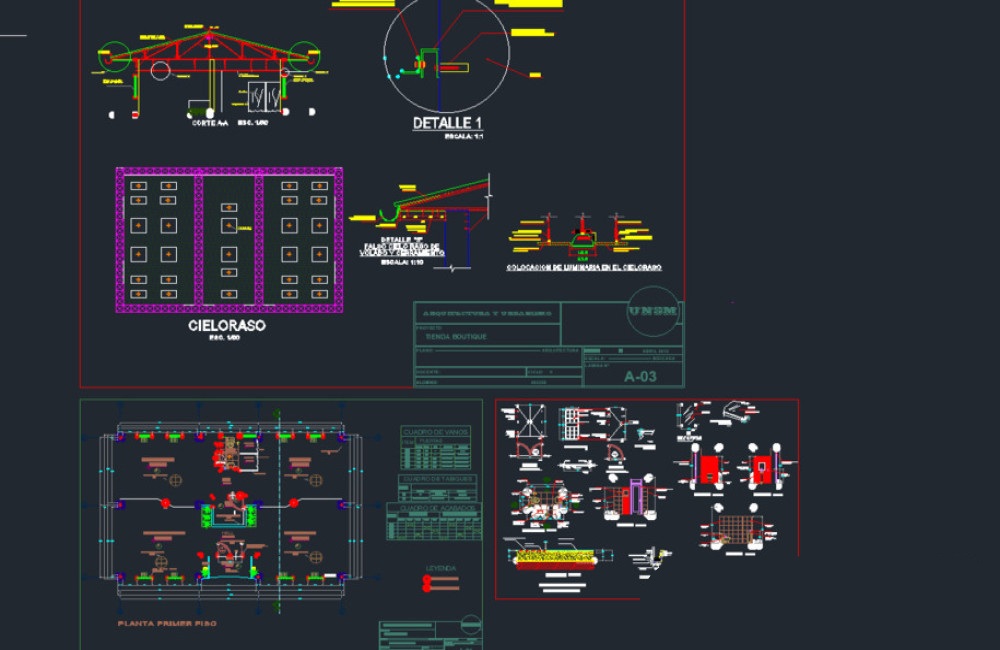 دانلود فایل اتوکد پلان بوتیک فروشگاهی و نقشه سقف نورپردازی DWG | Retail Boutique Floor Plan and Lighting Ceiling Layout