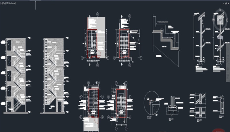 دانلود فایل اتوکد جزئیات راه پله فرار DWG Drawing در نرم‌افزار AutoCAD