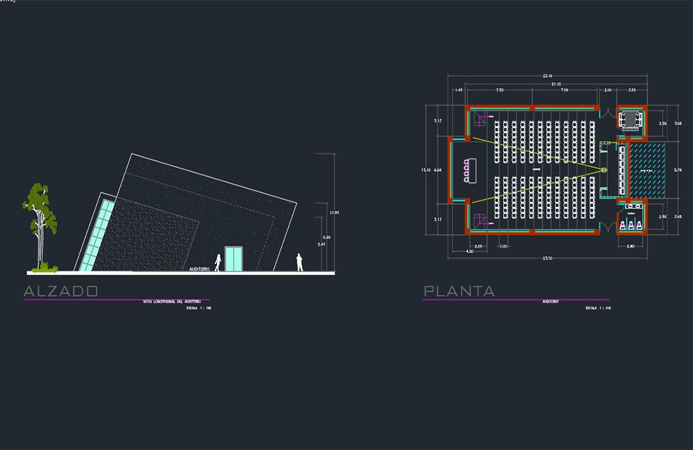 دانلود نقشه سالن چندمنظوره و آمفی‌تئاتر DWG | Hall Multiple Uses Auditorium Project