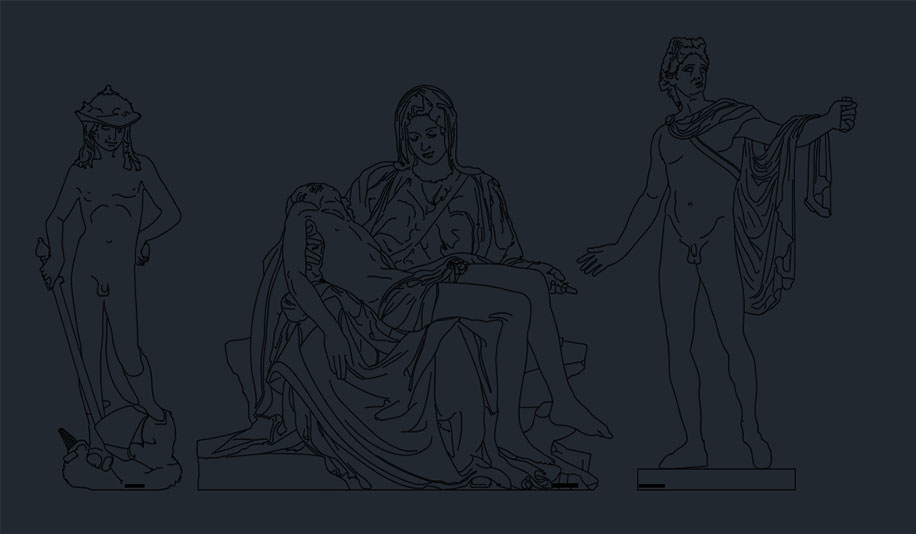 دانلود فایل DWG مجسمه‌های مشهور (Famous Sculptures DWG) برای AutoCAD