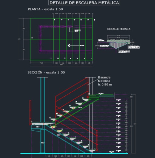 دانلود فایل اتوکد جزئیات راه‌پله فلزی DWG | Metal Staircase Detail Drawing برای AutoCAD