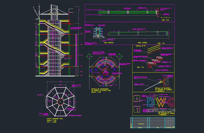 دانلود فایل اتوکد نقشه پله هلیکال DWG برای AutoCAD
