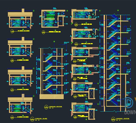 دانلود نقشه اتوکد جزئیات پله آپارتمان Apartment Staircase Details DWG برای AutoCAD