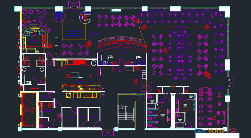 پروژه اتوکد Restaurant Architectural Detail Dwg Project