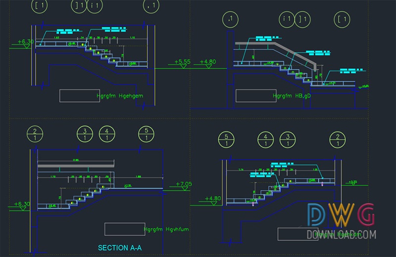 دانلود فایل نقشه اتوکد جزئیات پله ساختمان | Building Stairs Details Drawings DWG