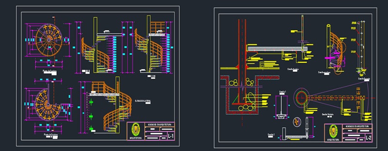 دانلود فایل نقشه اتوکد جزئیات پله اسپیرال | Spiral Staircase Details DWG