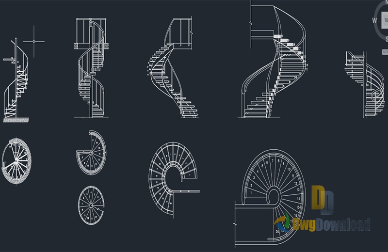 دانلود فایل نقشه اتوکد پله مارپیچ | Spiral Staircase DWG Download