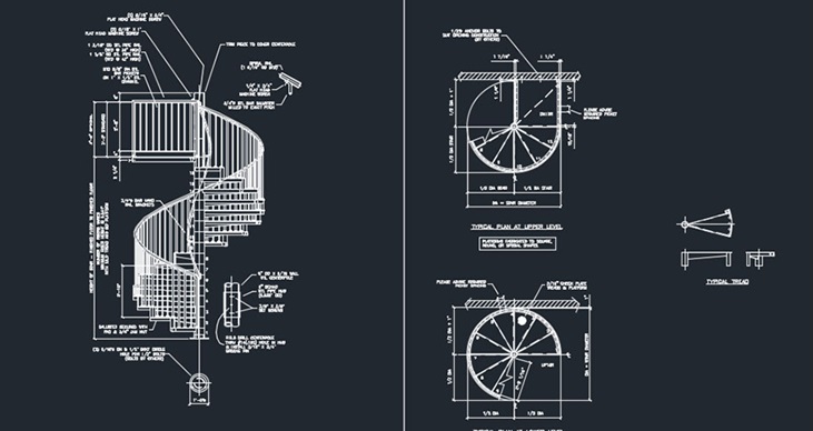 دانلود فایل نقشه اتوکد پله اسپیرال | Spiral Staircase DWG Download 3