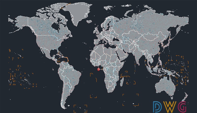دانلود فایل اتوکد نقشه سیاسی جهان | World Political Map AutoCAD Drawing