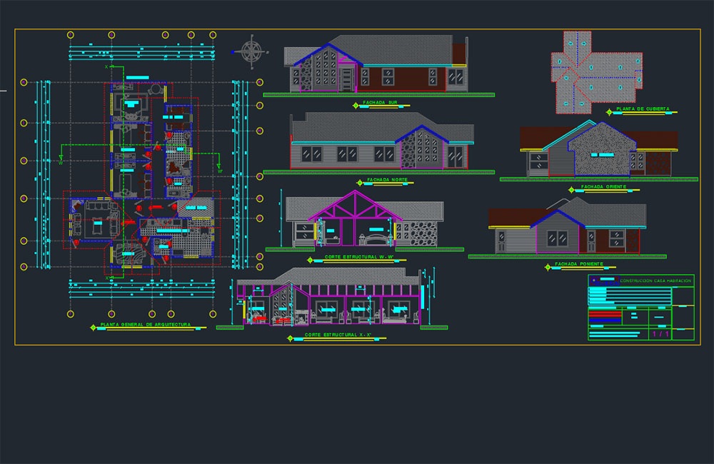 دانلود فایل اتوکد نقشه خانه یک‌طبقه | Single Level House Project Free DWG