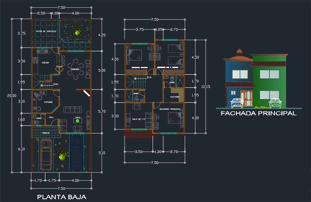دانلود فایل اتوکد نقشه خانه بنگالو | Bungalow Home Design Architectural Project