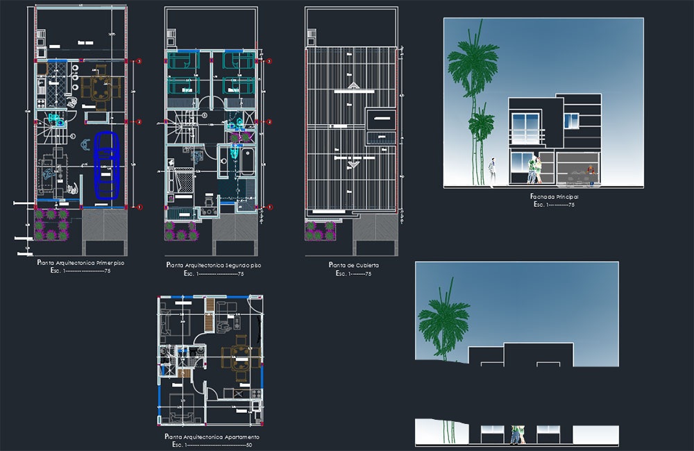 دانلود فایل اتوکد نقشه خانه کوچک مدرن خانوادگی | Modern Small Family House Project DWG