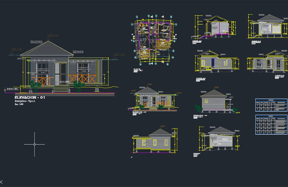 دانلود فایل اتوکد نقشه خانه بنگالو | Bungalow Project DWG