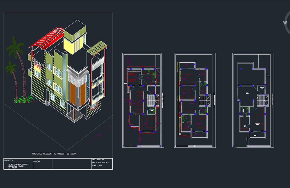 دانلود فایل اتوکد طراحی سه‌بعدی بنگالو | Bungalow 3D DWG Design