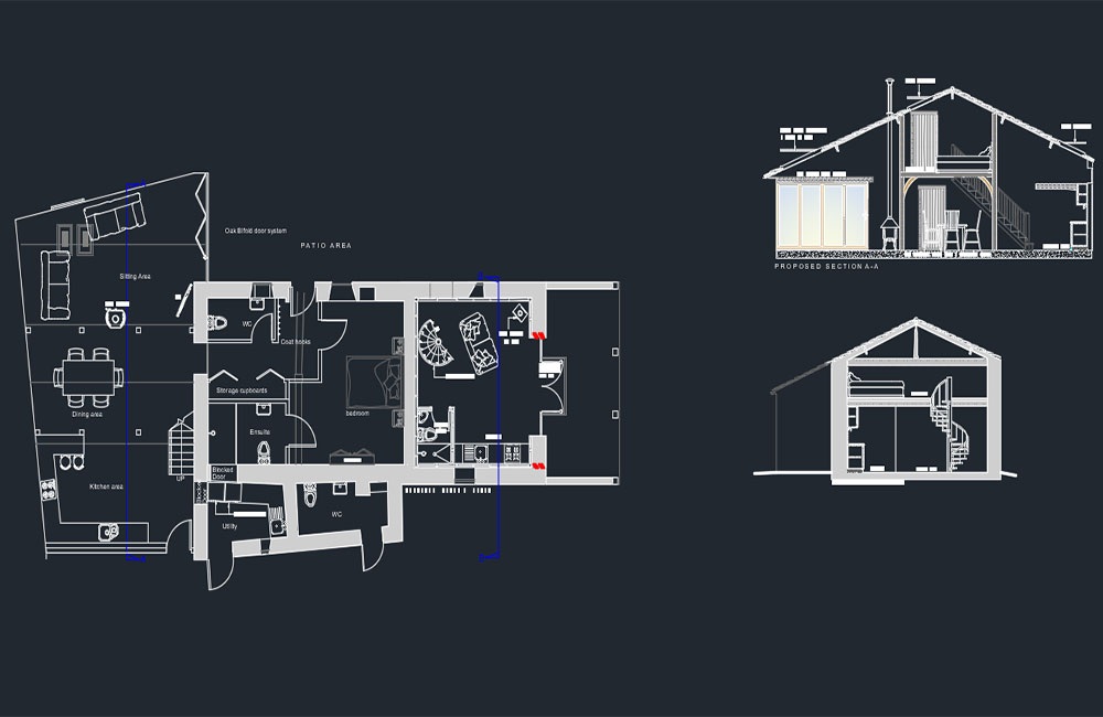 دانلود فایل اتوکد پروژه خانه انباری (برن هاوس) | Barn House AutoCAD Project DWG