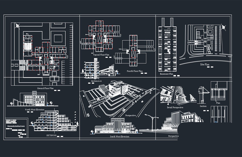 دانلود فایل اتوکد پروژه ساختمان شهرداری | Municipality Building AutoCAD Project DWG