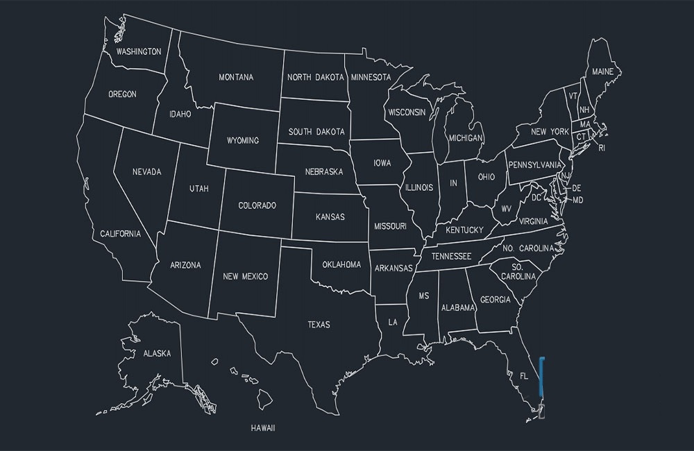 دانلود فایل اتوکد نقشه آمریکا | USA Map DWG Download
