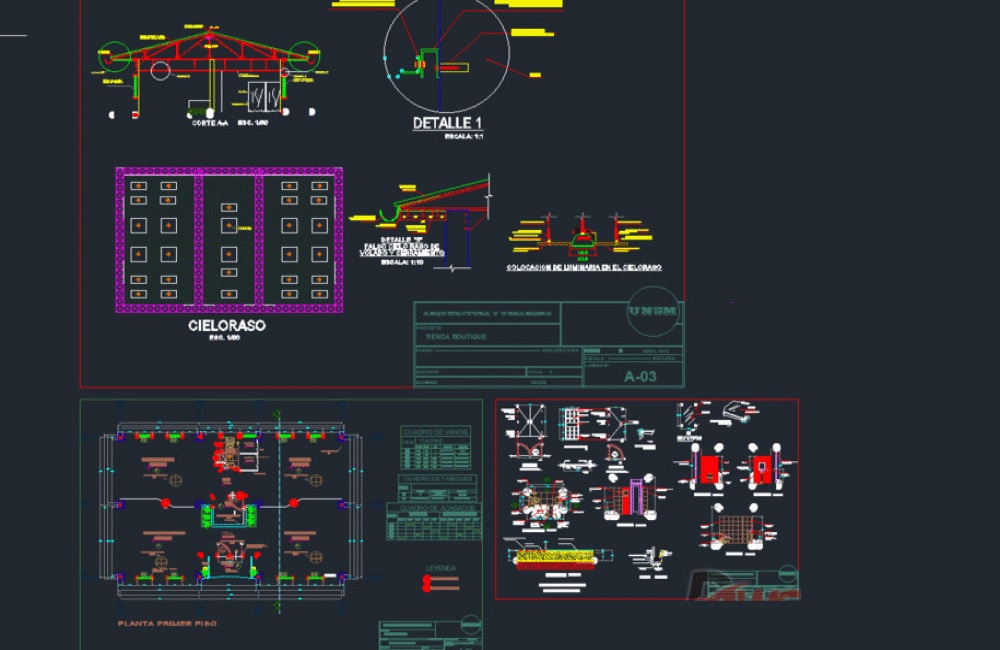 دانلود فایل اتوکد پلان فروشگاه بوتیک + نقشه سقف کاذب و نورپردازی | Retail Boutique Floor Plan And Lighting Ceiling Layout