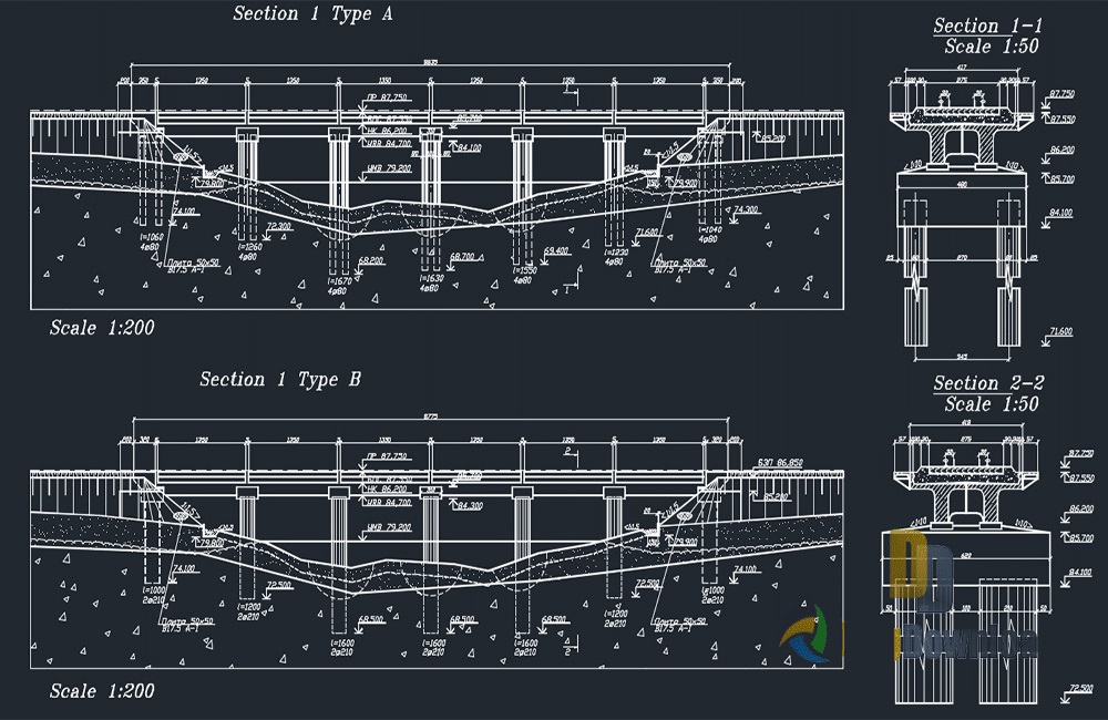 دانلود فایل اتوکد نقشه فنی پل | Bridge Technical Drawing DWG Download