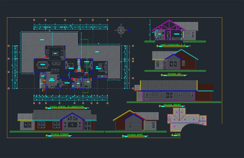 دانلود فایل اتوکد نقشه خانه دو طبقه | 2 Level House DWG Drawing