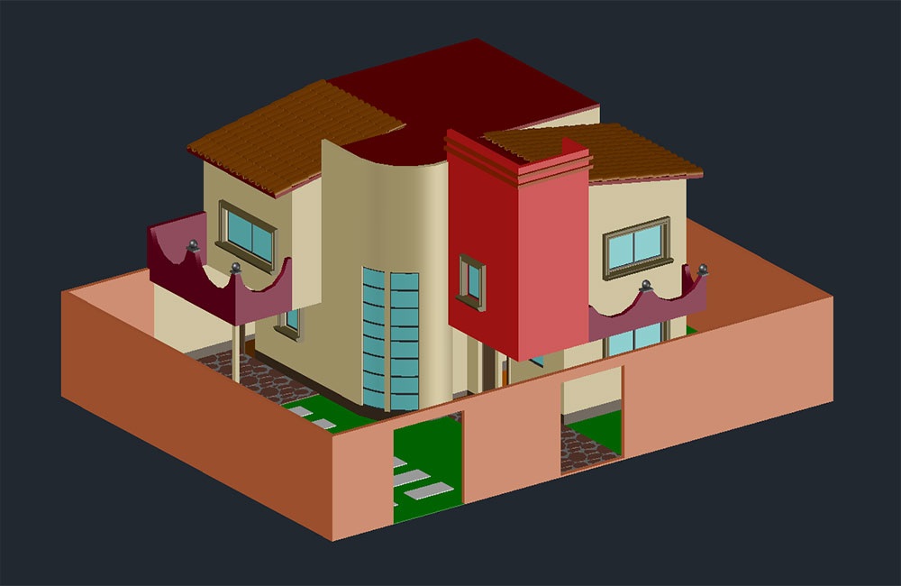 دانلود فایل اتوکد مدل سه‌بعدی خانه ییلاقی مدرن | 3D Modern Bungalow DWG File