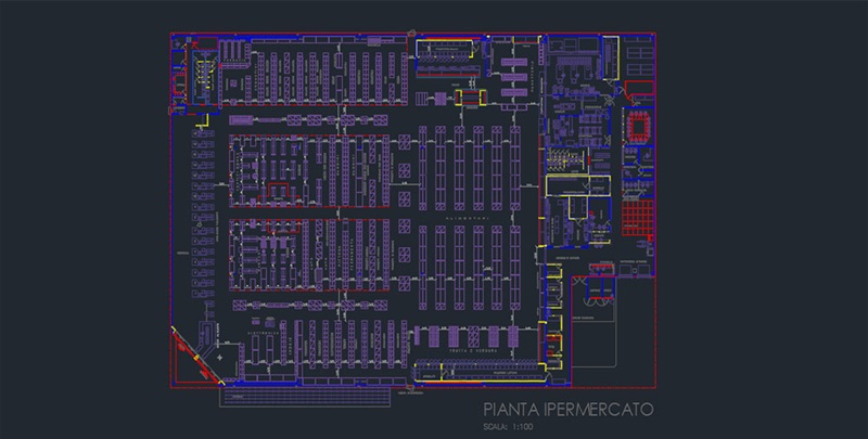 دانلود فایل نقشه اتوکد مرکز خرید و هایپرمارکت | Shopping Center DWG Hypermarket Download