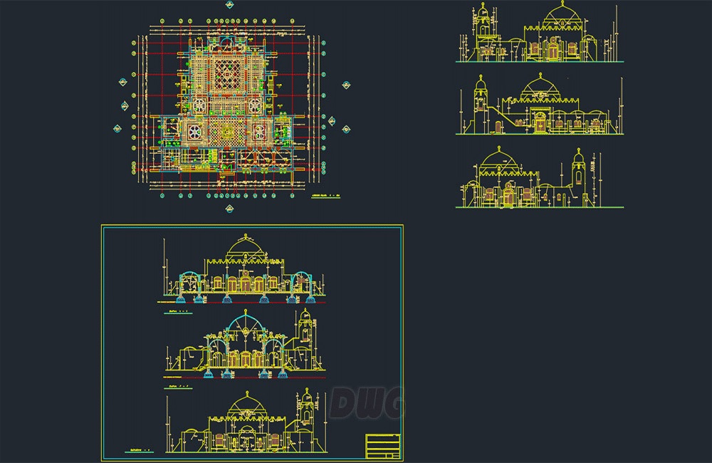دانلود فایل نقشه اتوکد مسجد | Mosque Masjid DWG Drawing