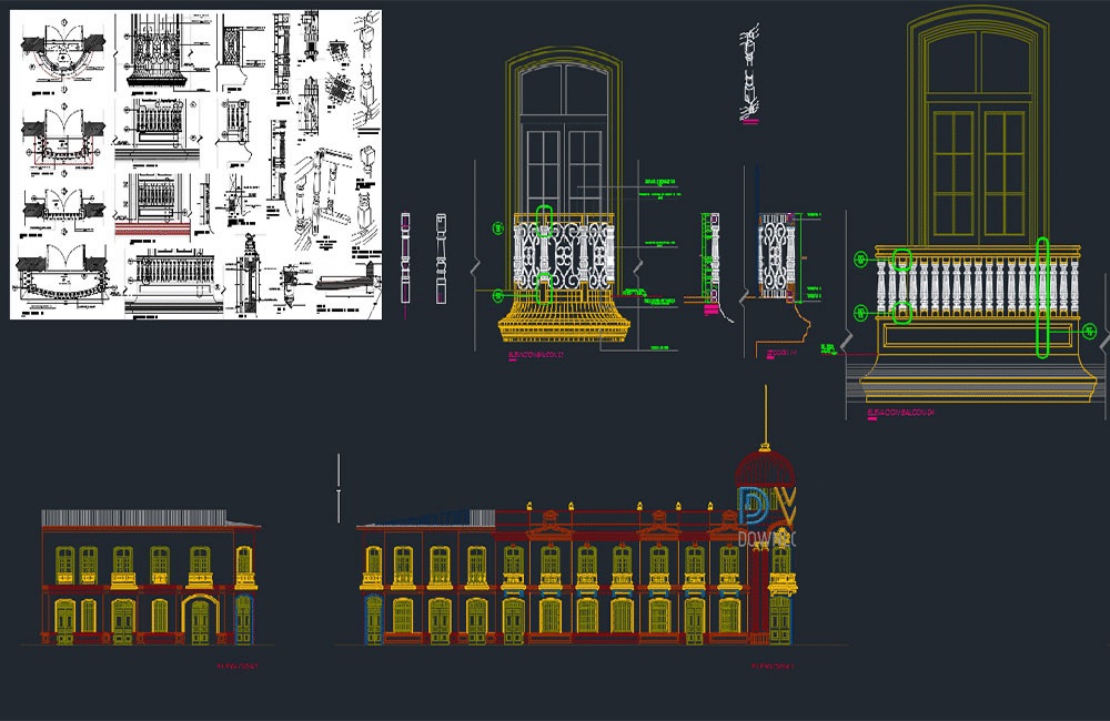 دانلود فایل اتوکد نقشه جزئیات تزئینات بالکن مسجد | Mosque Balcony Ornament Detail Drawing