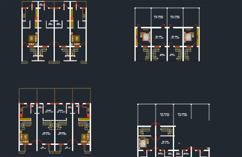 دانلود فایل اتوکد نقشه خانه ردیفی | Row House DWG Project