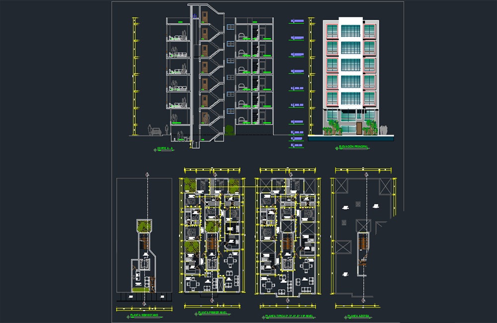 دانلود فایل اتوکد پروژه معماری آپارتمان 6 طبقه | Apartment 6 Floor Architecture Project DWG